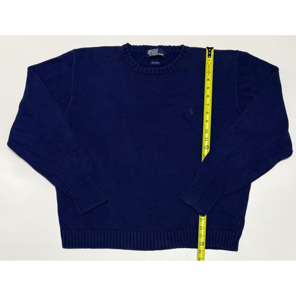 Polo Ralph Lauren Mens XXL Navy Blue 100% Cotton Crewneck Knit Pony Logo Sweater